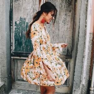 Free People Tegan Floral Printed Boho Long Sleeve Mini Dress Size X-Small